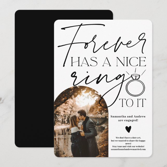 Forever Ring Foto Bogen Schwarz-weiße Verlobung Ankündigung (Vorne/Hinten)