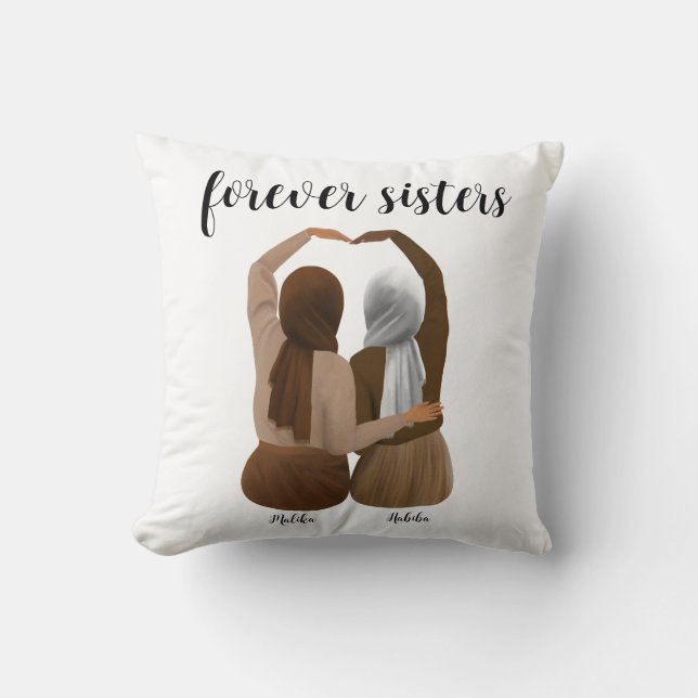 Forever Sisters Personalisiert Hijabi-Geschenk Kissen (Vorderseite)
