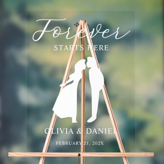 Forever Starts Here Elegant Script Wedding Welcome Acrylschild (Neutral)