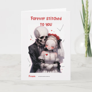 Forever Stitched to You Skeleton Couple Valentine Karte