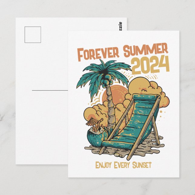 Forever Summer 2024 - jeden Sonnenuntergang genieß Postkarte (Vorne/Hinten)