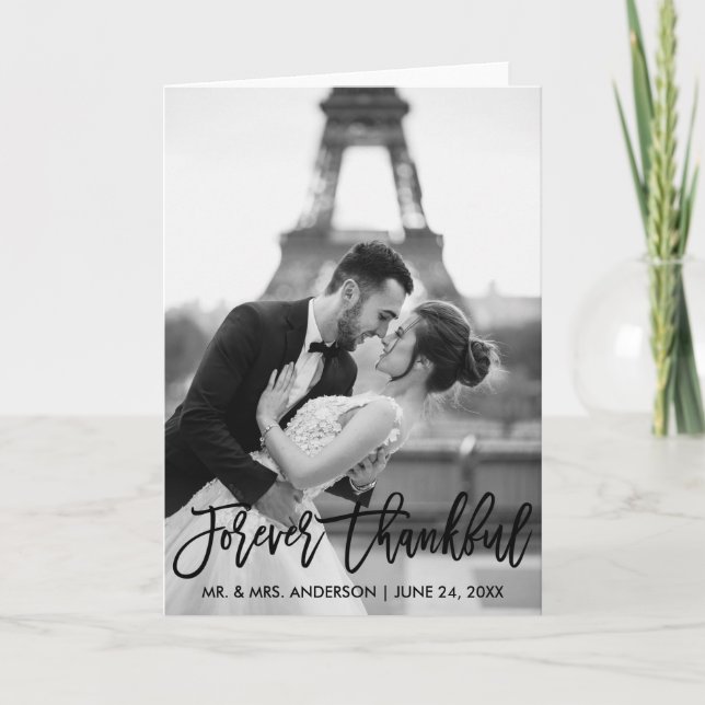 Forever Thankful Brush Script Hochzeit Moderne Fol Dankeskarte (Vorderseite)