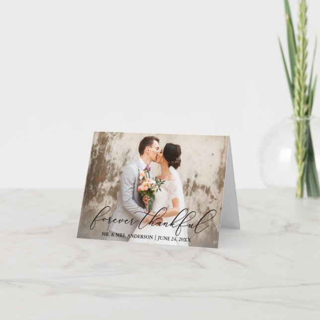 Forever Thankful Calligraphy Wedding Note Dankeskarte (Vorderseite)