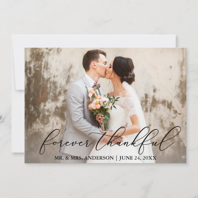 Forever Thankful Elegant Calligraphy Wedding Dankeskarte (Vorderseite)