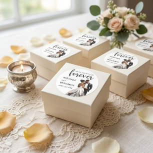 Forever Wedding Black Bride Groom Wasserfarbe Runder Aufkleber