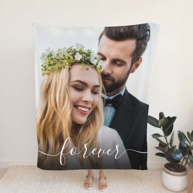 Forever White Script Foto Overlay Hochzeit Fleecedecke (Von Creator hochgeladen)