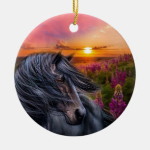 Forever Wild Black Horse Stallion Keramikornament