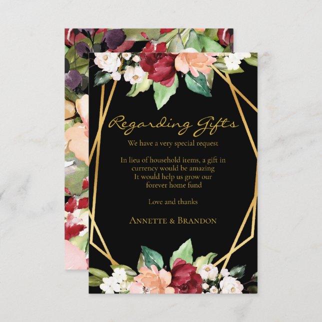 Forever Zuhause Fund Black Gold Geometric Floral Begleitkarte (Vorne/Hinten)