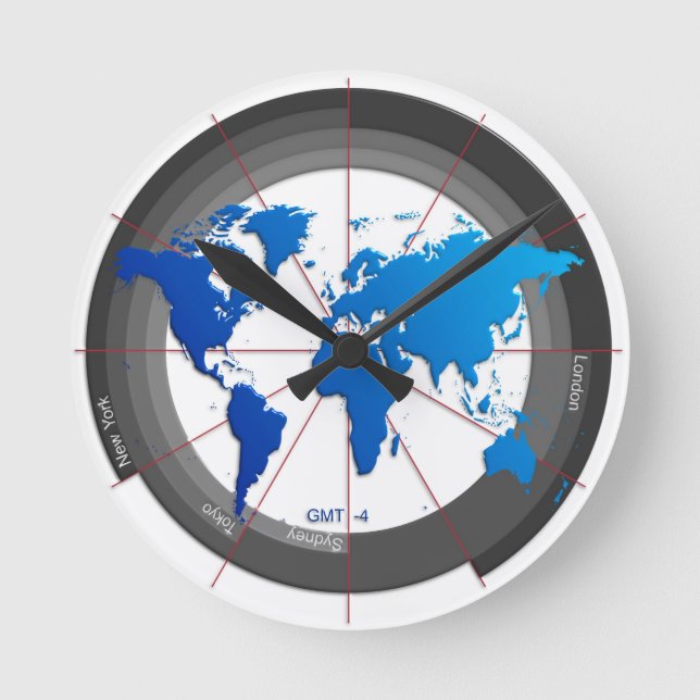 Forex Markets Timezone Clock GMT-4 Runde Wanduhr (Vorderseite)