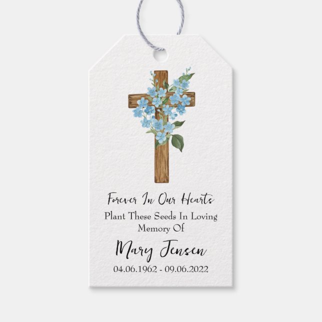 Forget me not Cross Memorial Funeral Seed Packet  Geschenkanhänger (Vorderseite)