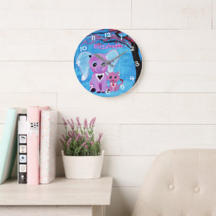 Forget Me Not Cute Elephant Cat Cherry Blossom Art Große Wanduhr