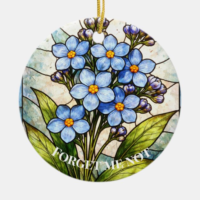 Forget Me Not Floral Stained Glass Custom Grief  Keramik Ornament (Vorne)