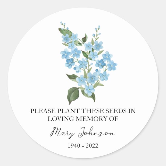 Forget me not Memorial Funeral Seed Packet Runder Aufkleber (Vorderseite)