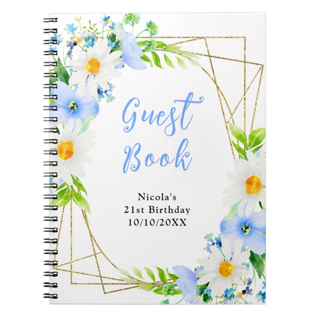 Forget Me Nots and Daisies Birthday Guest Book Notizblock (Vorderseite)