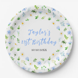 Forget-Me-Nots and Daisies Floral Birthday Pappteller