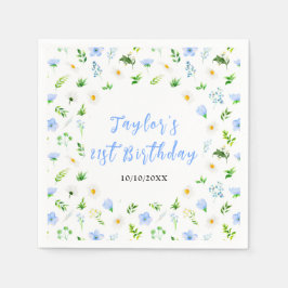 Forget-Me-Nots and Daisies Floral Birthday Serviette