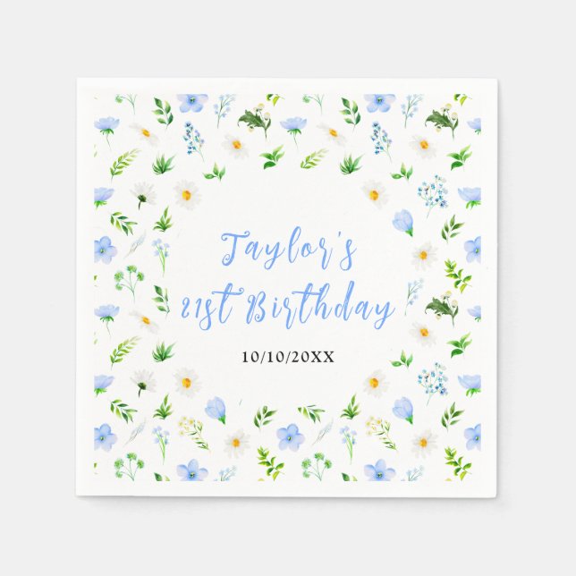 Forget-Me-Nots and Daisies Floral Birthday Serviette (Vorderseite)