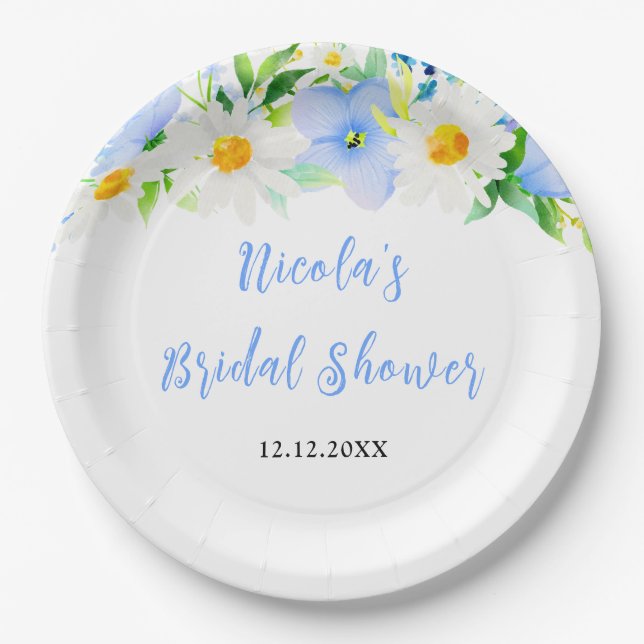 Forget-Me-Nots and Daisies Floral Bridal Shower Pappteller (Vorderseite)
