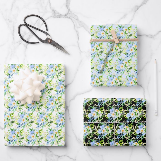 Forget-Me-Nots and Daisies Floral Geschenkpapier Set (Vorderseite)