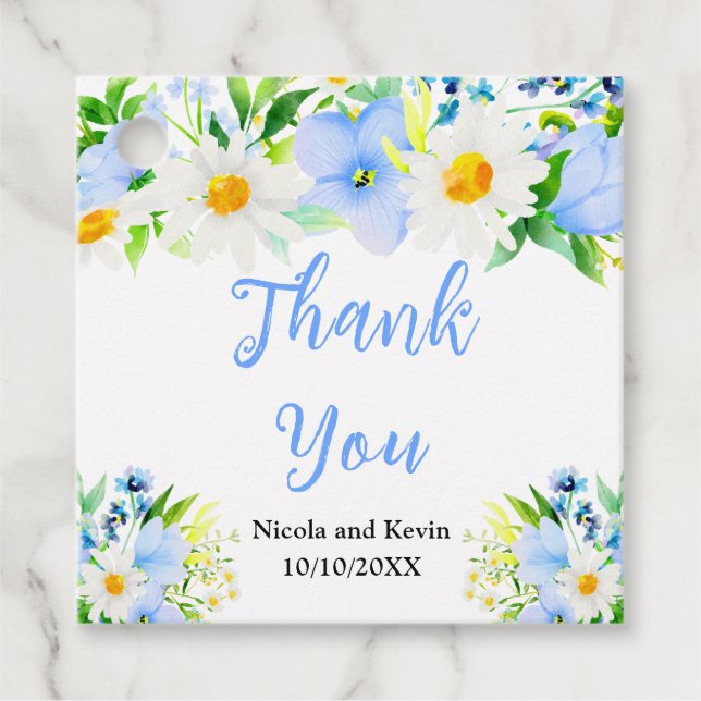 Forget-Me-Nots and Daisies Floral Wedding Geschenkanhänger (Vorderseite)