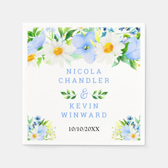Forget-Me-Nots and Daisies Floral Wedding Serviette (Vorderseite)
