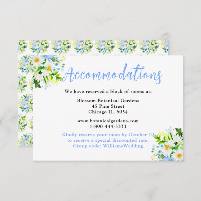 Forget-Me-Nots and Daisies Wedding Accommodations Begleitkarte (Vorne/Hinten)