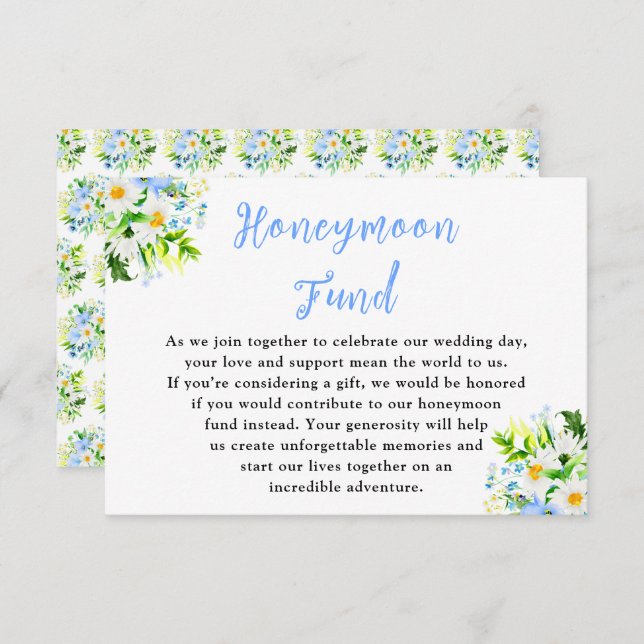 Forget-Me-Nots and Daisies Wedding Honeymoon Fund Begleitkarte (Vorne/Hinten)