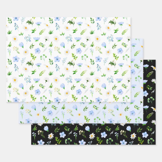 Forget Me Nots and Daisies with Foliage Pattern Geschenkpapier Set (Set)