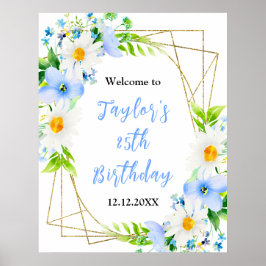 Forget-Me-Nots Daisies Birthday Party Welcome Sign Poster