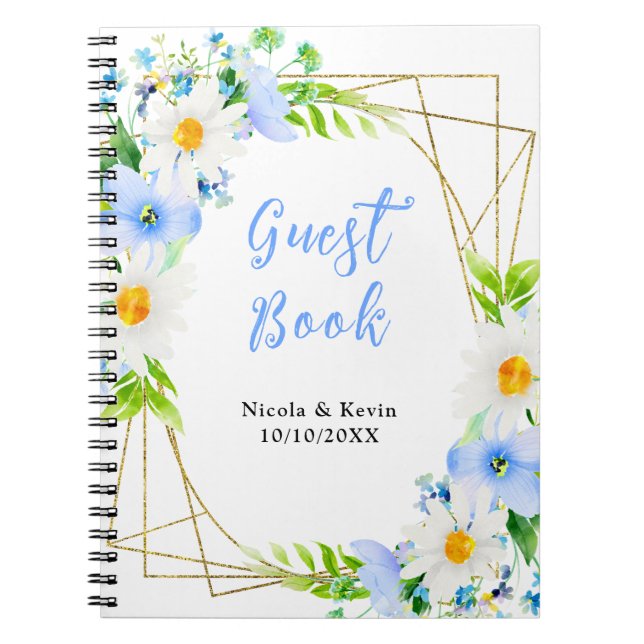Forget-Me-Nots Daisies Floral Wedding Guest Book Notizblock (Vorderseite)