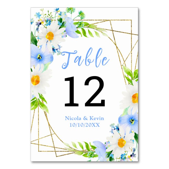Forget-Me-Nots Daisies Floral Wedding Tischnummer (Vorderseite)