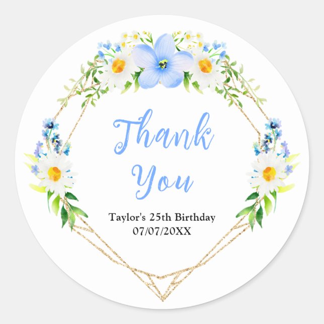 Forget-Me-Nots Floral Birthday Party Thank You Runder Aufkleber (Vorderseite)