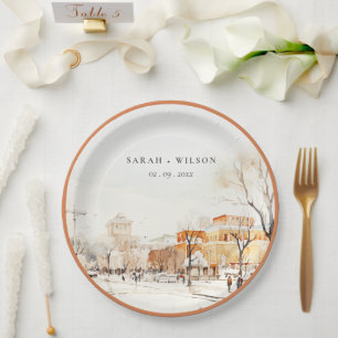 Forgo North Dakota City Scape Wassercolor Wedding Pappteller