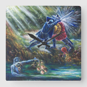 FORGOTTEN ROSE Fighting Knights,Money and Devil Quadratische Wanduhr