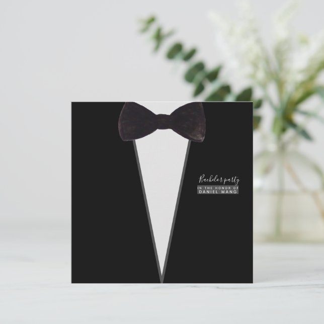 Forhim-tuxedo-bow-Krawatte-Party-Bachelor-Party Einladung (Stehend Vorderseite)