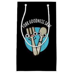 Fork Goodness Sake Funny Utensil Pun Dark BG Kleine Geschenktüte