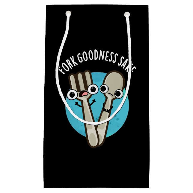 Fork Goodness Sake Funny Utensil Pun Dark BG Kleine Geschenktüte (Vorderseite)