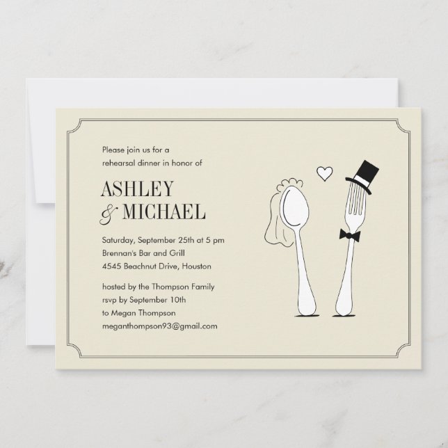 Fork Lieben Spoon Probe Abendessen Einladungen (Vorderseite)