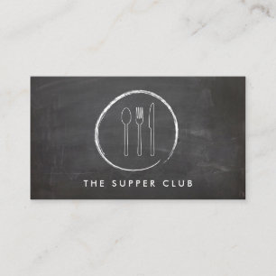FORK SPOON KNIFE CHALKBOARD LOGO for Restaurant Visitenkarte