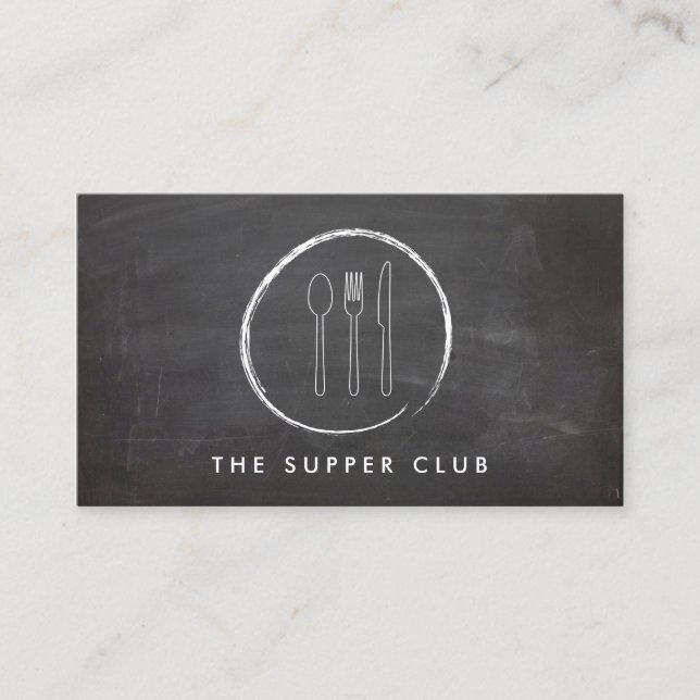 FORK SPOON KNIFE CHALKBOARD LOGO for Restaurant Visitenkarte (Vorderseite)