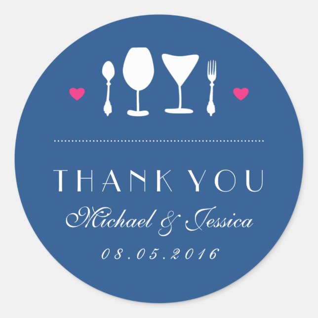 Fork Spoon Royal Blue Wedding Danke Sticker (Vorderseite)