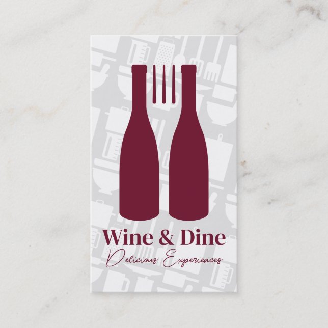 Fork Wine Bottles Logo | Restaurant Cuisine Visitenkarte (Vorderseite)