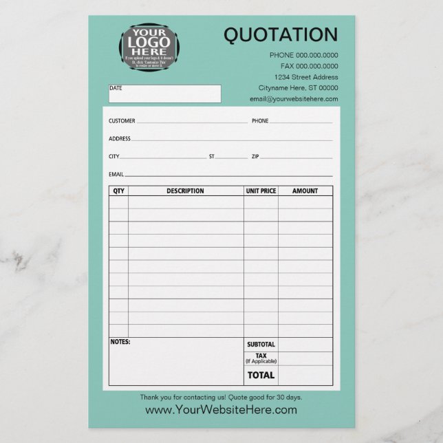 Form - Geschäftsquotierung oder Rechnung (Vorderseite)