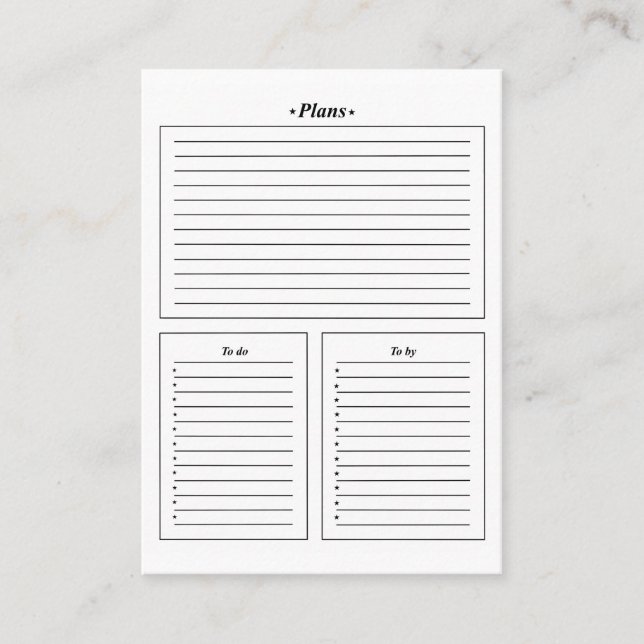 Form, Pläne, was zu tun ist, was zu kaufen Visitenkarte (Vorderseite)