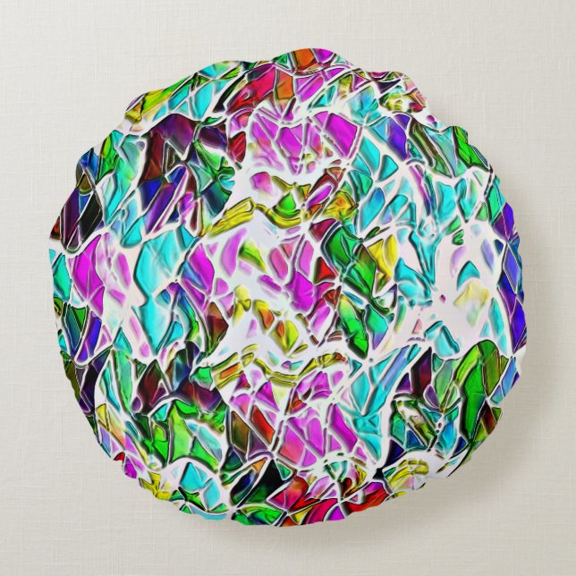 Form von farbigen und glänzenden Steinen in Milch  Rundes Kissen (Rückseite)