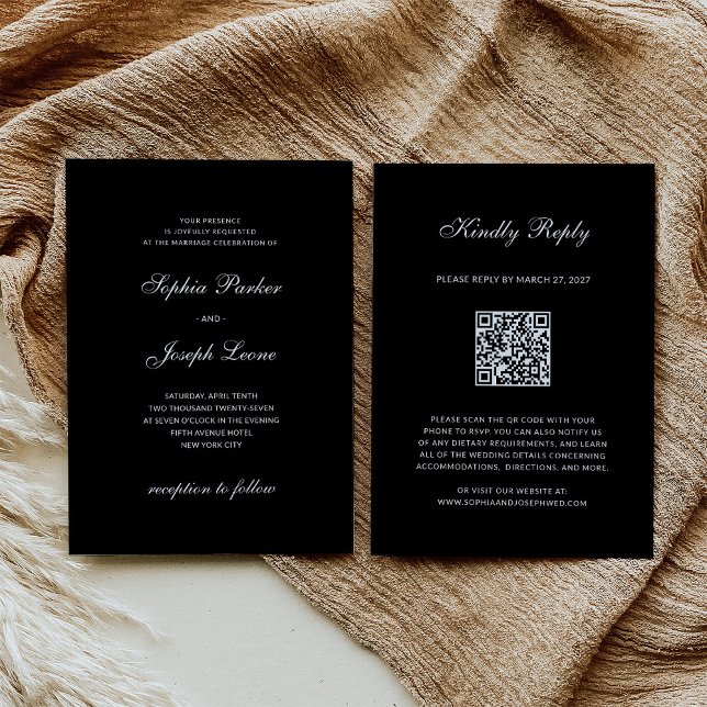 Formal and Classic | QR Code RSVP Black Wedding Einladung (Von Creator hochgeladen)