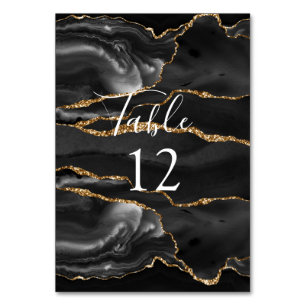 Formal Black Agate Gold Glitzer Table Card Tischnummer