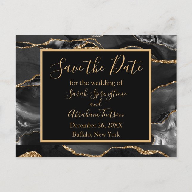Formal Black Agate Save the Date Postkarten (Vorderseite)