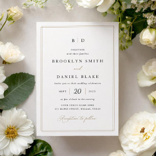Formal Black and Gold Monogram Wedding Einladung