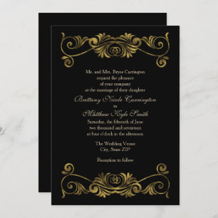 Formal Black and Gold Wedding Einladung